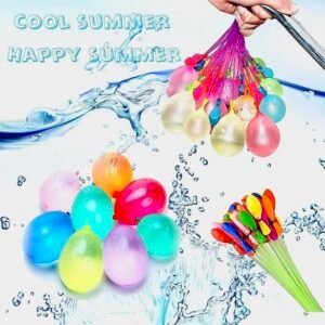 Hand filling Wafani quick fill water balloons attached to a hose with water splashes and colorful filled balloons