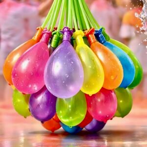 Close-up of a bunch of filled multi-colored Wafani quick fill water balloons ready for play