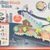 Back of Building Block Track box displaying parts list product dimensions and UKCA CE marks